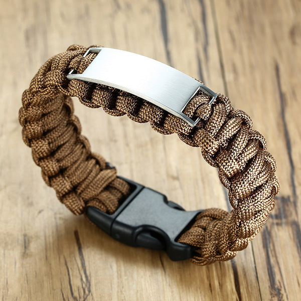 Personalized Mens Paracord Survival Bracelet Stainless Steel