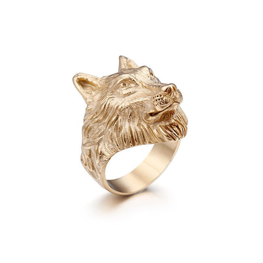 Custom Engraved Wolf Head Mens Ring Gift