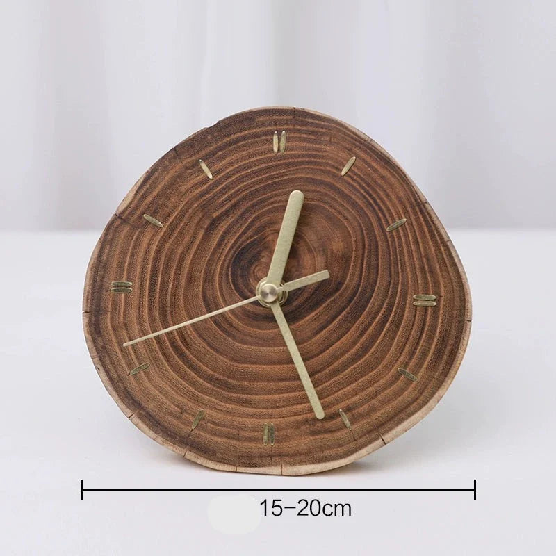 Solid Wood Slice Table Clock – Silent, Minimalist (15–20 cm)