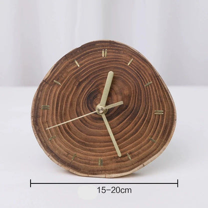 Solid Wood Slice Table Clock – Silent, Minimalist (15–20 cm)