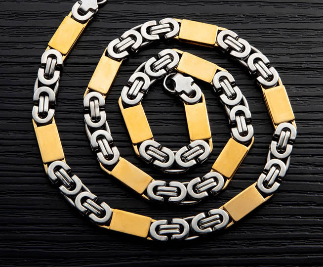 Mens Byzantine Flat Chain Stainless Steel