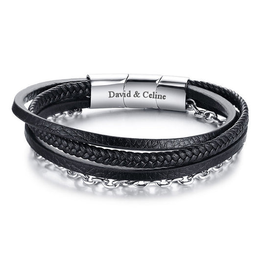 Engraved Mens Jewelry Wrap Bracelet Black