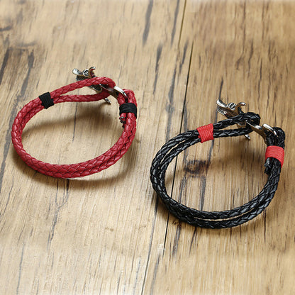 Personalized Monster Braided Leather Mens Bracelet