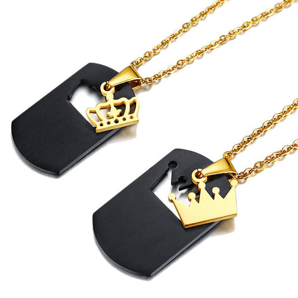 Crown Custom Name Tag Couples Necklaces Set Titanium