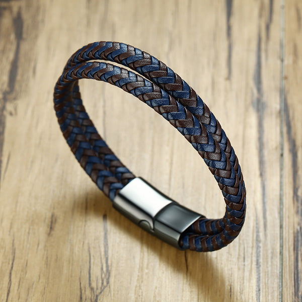 Mens Personalized Leather Wrap Bracelet Gift Black