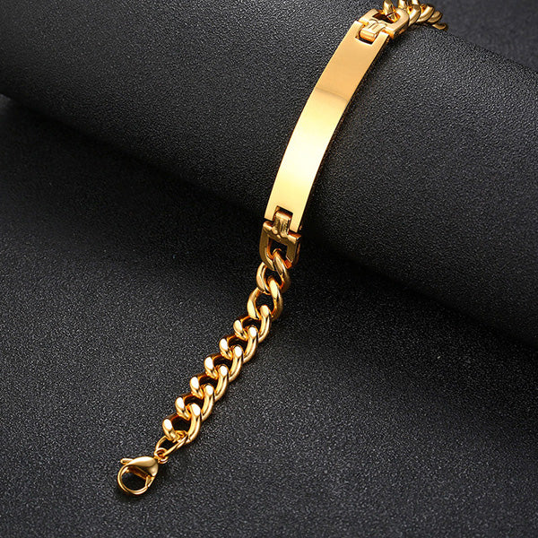 Engraved Mens Promise Bracelet Stainless Steel Gold