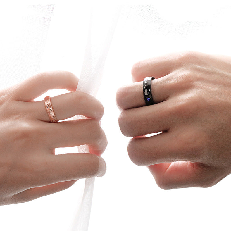 Matching Engravable King & Queen Crown Promise Rings Set for Couples