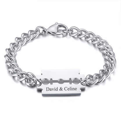 Personalized Adjustable Blade Mens Bracelet Stainless Steel Silver