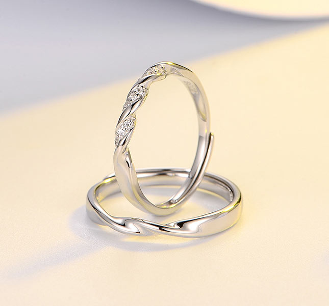 Engraved Couple Engagement Mobius Rings Set for two