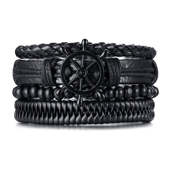 Mens Wrap Bracelet PU Leather Black