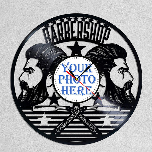 Personalized Barbershop Wall Clock – Custom LP Record Design, Silent Quartz Movement