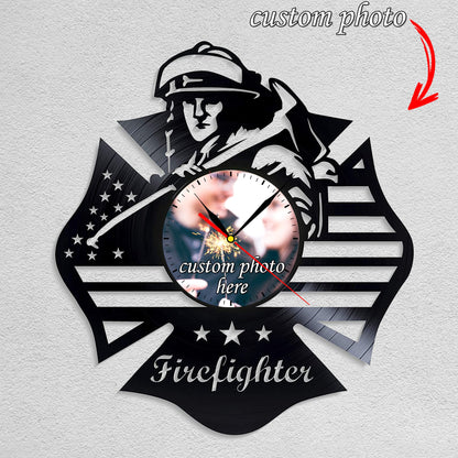 Personalized Firefighter Wall Clock – Custom LP Record Design, Silent Quartz Movement