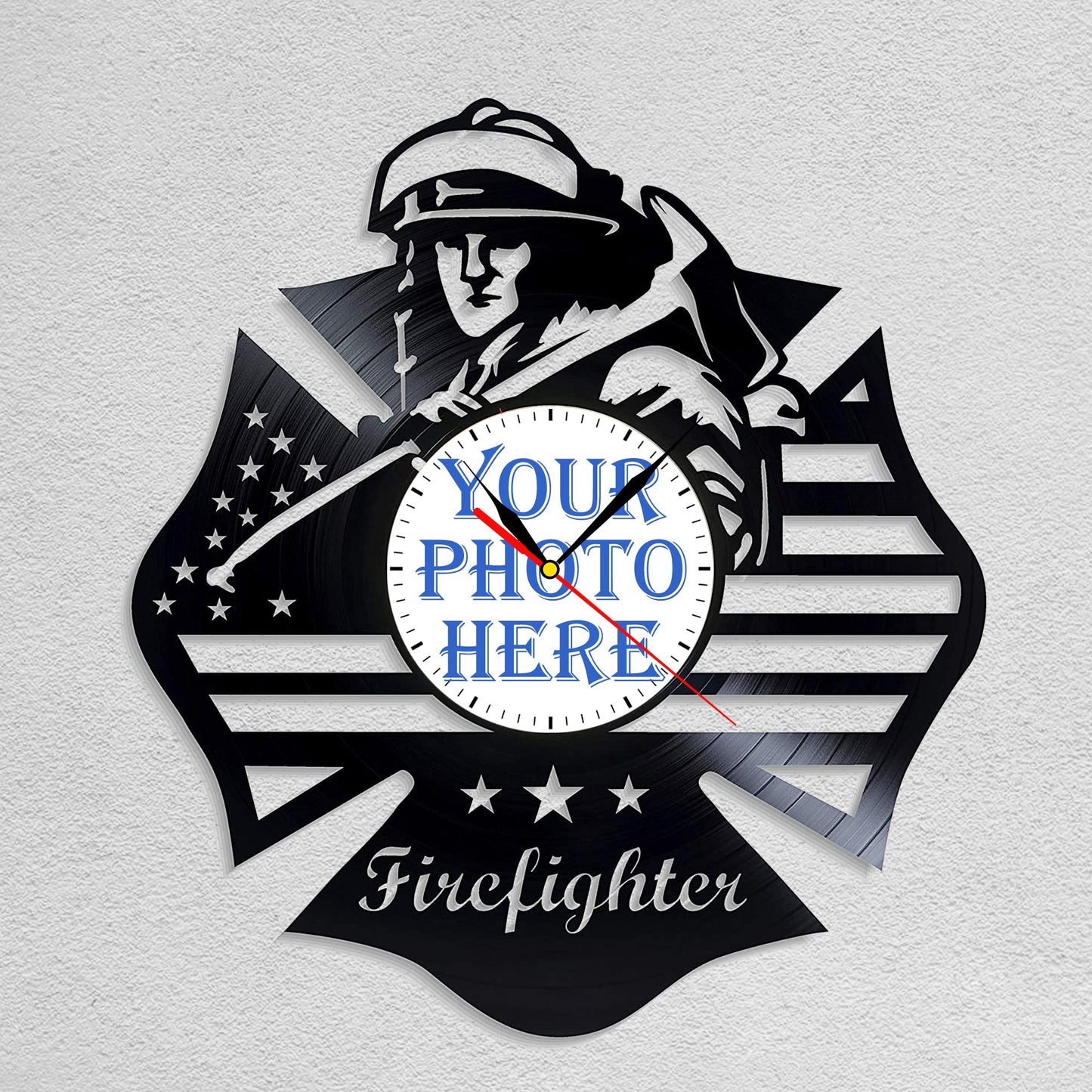 Personalized Firefighter Wall Clock – Custom LP Record Design, Silent Quartz Movement