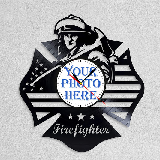 Personalized Firefighter Wall Clock – Custom LP Record Design, Silent Quartz Movement