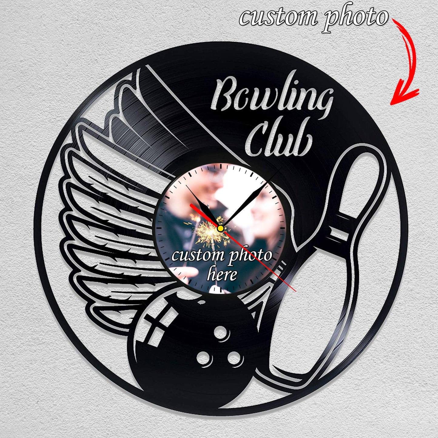 Personalized Bowling Club Wall Clock – Custom LP Record Design, Silent Quartz Movement