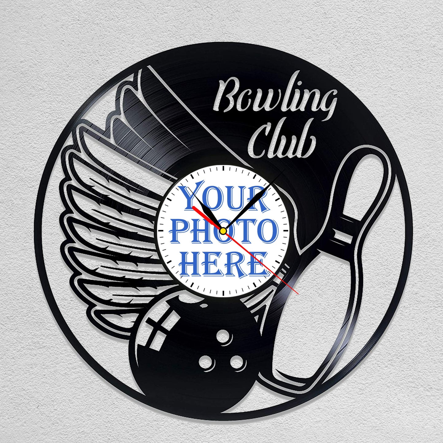 Personalized Bowling Club Wall Clock – Custom LP Record Design, Silent Quartz Movement