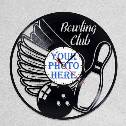 Personalized Bowling Club Wall Clock – Custom LP Record Design, Silent Quartz Movement