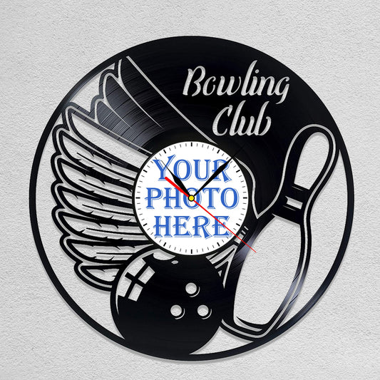 Personalized Bowling Club Wall Clock – Custom LP Record Design, Silent Quartz Movement