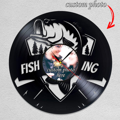 Personalized Fishing Wall Clock – Custom LP Record Design, Silent Quartz Movement