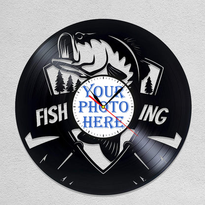 Personalized Fishing Wall Clock – Custom LP Record Design, Silent Quartz Movement