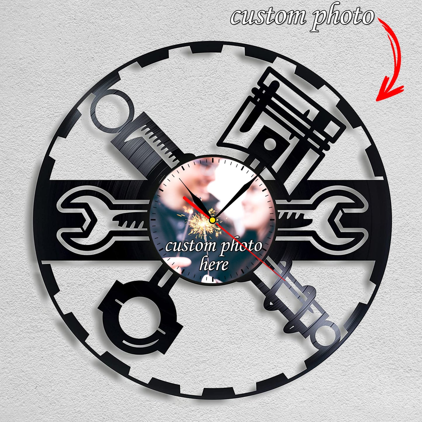 Personalized Mechanic Tools Wall Clock – Custom LP Record Design, Silent Quartz Movement
