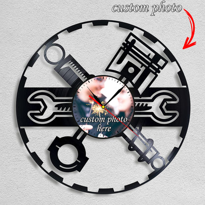 Personalized Mechanic Tools Wall Clock – Custom LP Record Design, Silent Quartz Movement