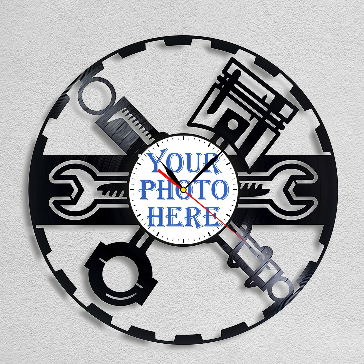 Personalized Mechanic Tools Wall Clock – Custom LP Record Design, Silent Quartz Movement