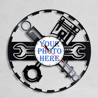Personalized Mechanic Tools Wall Clock – Custom LP Record Design, Silent Quartz Movement