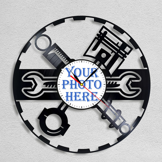 Personalized Mechanic Tools Wall Clock – Custom LP Record Design, Silent Quartz Movement