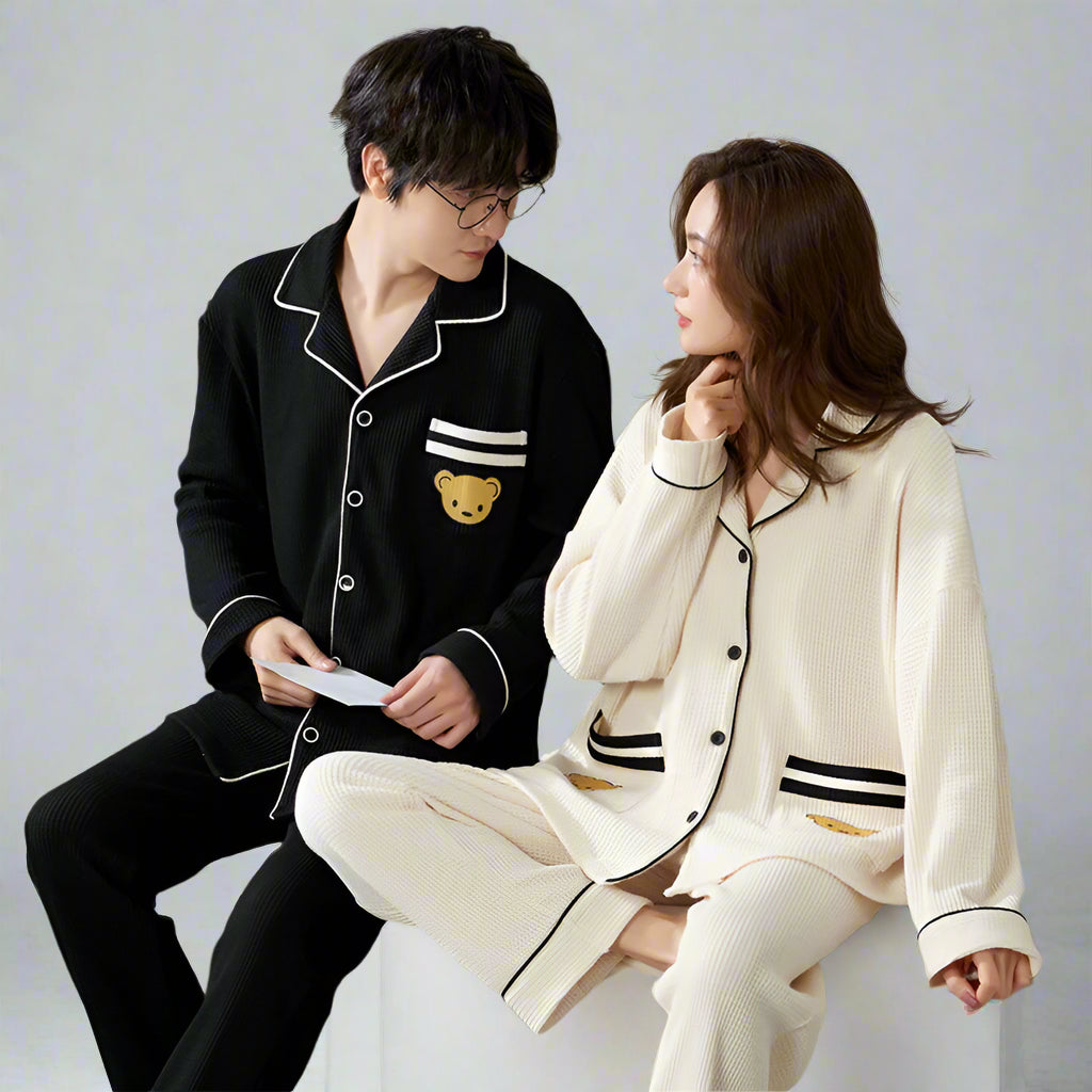 CozyBear Waffle-Knit Matching Pajamas