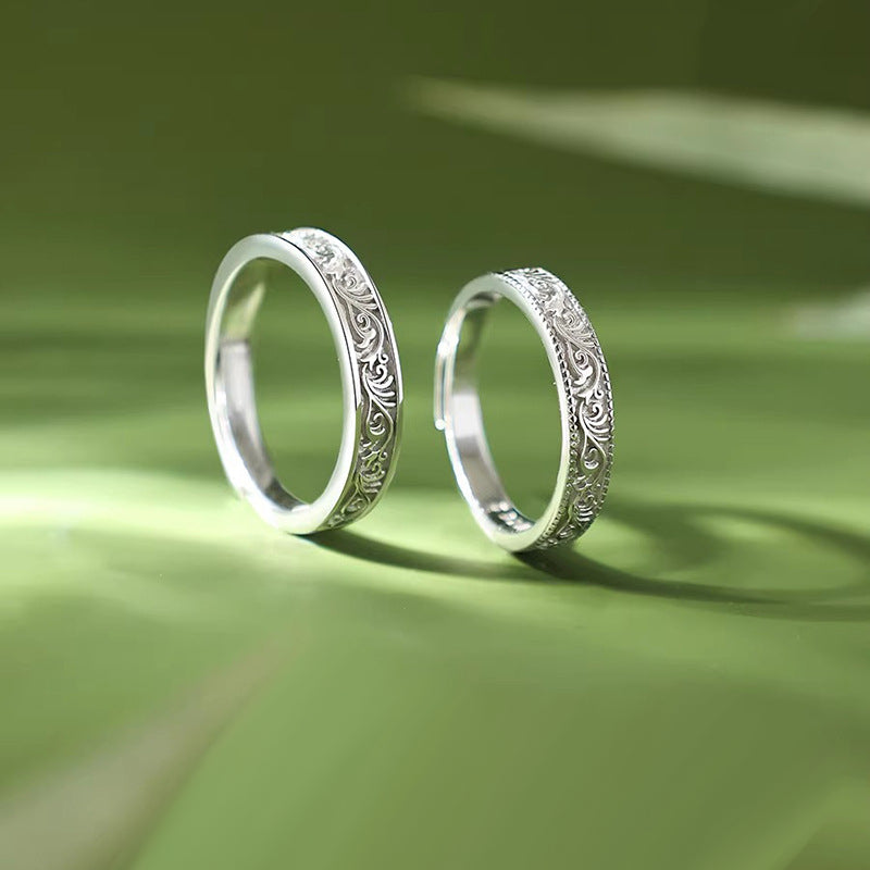 Engravable Floral Matching Rings Set for Couples