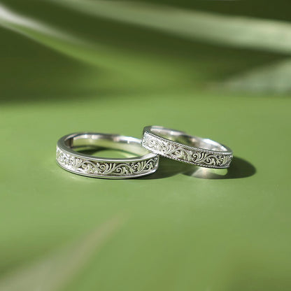 Engravable Floral Matching Rings Set for Couples