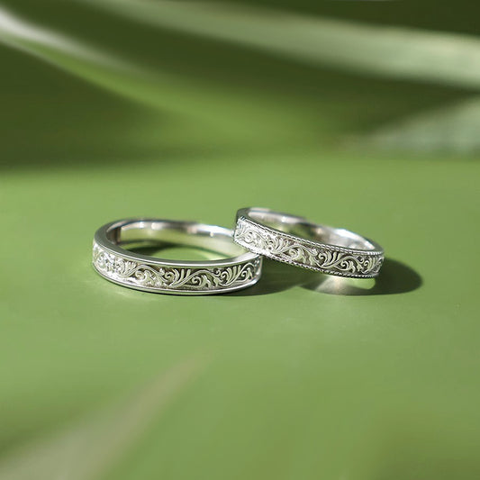 Engravable Floral Matching Rings Set for Couples