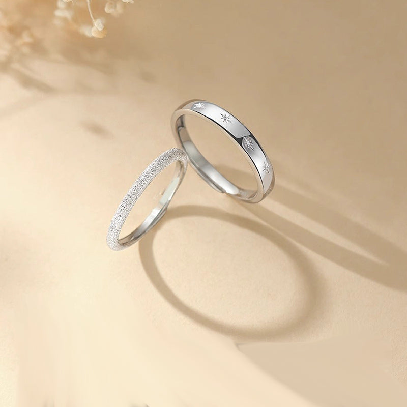 Matching Sandblast Couple Rings Set - Adjustable Size