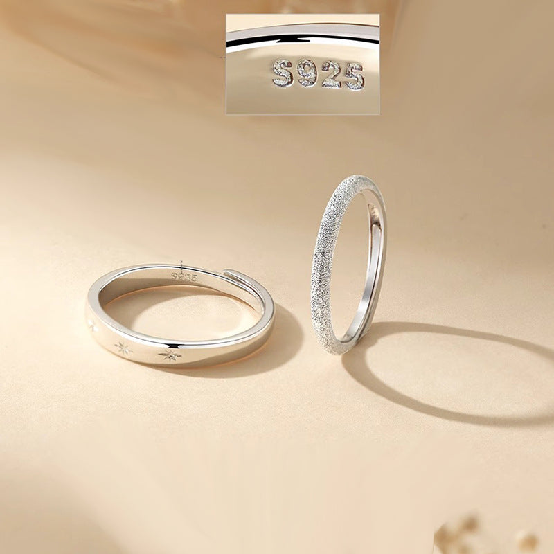 Matching Sandblast Couple Rings Set - Adjustable Size