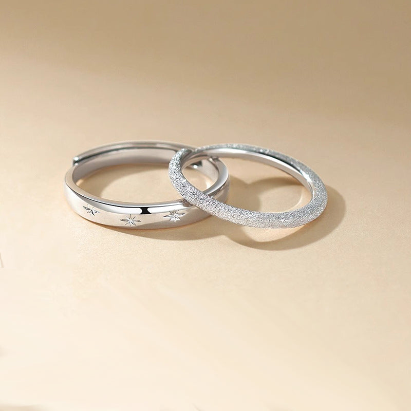 Matching Sandblast Couple Rings Set - Adjustable Size