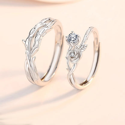 Engravable Thorns and Rose Rings Set for Couples