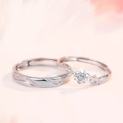 Engravable Floral Romantic Rings Set for Couples