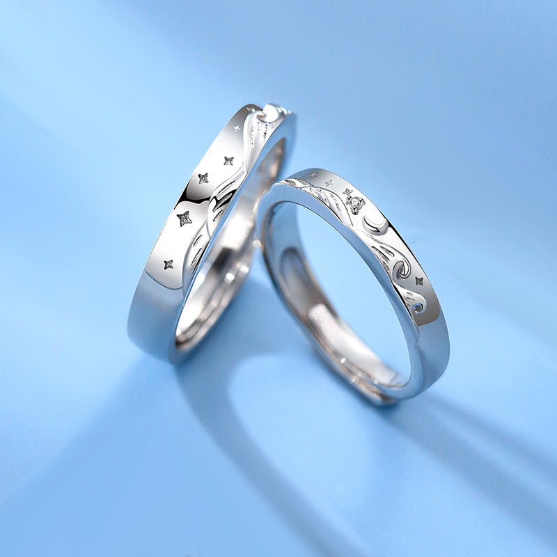 Engraved Matching Ocean Rings Set for Couples