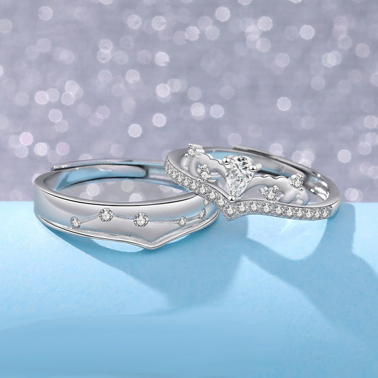 Engraved CZ Matching Couple Rings Set