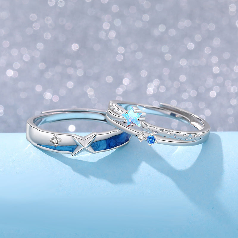 Engraved CZ Stars His and Hers Rings Set