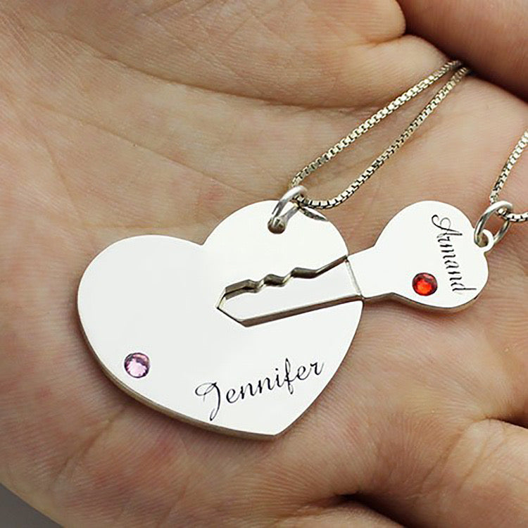 Lock and Key Birthstones Couple Necklaces Anniversary Gift