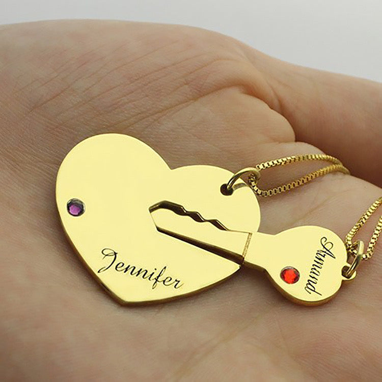 Lock and Key Birthstones Couple Necklaces Anniversary Gift