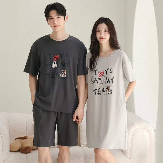 Statement Graphic Cotton Couple Sleepwear