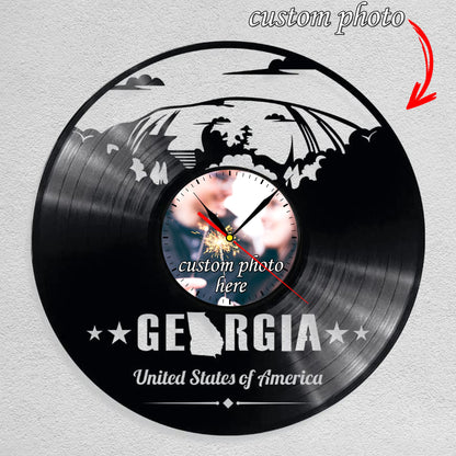 Personalized Georgia USA State Wall Clock – Custom LP Record Design, Silent Quartz Movement