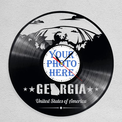 Personalized Georgia USA State Wall Clock – Custom LP Record Design, Silent Quartz Movement