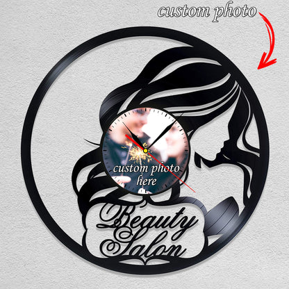 Personalized Beauty Salon Silent Wall Clock - Custom Photo Design