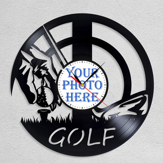 Personalized Golf Wall Clock – Custom LP Record Design, Silent Movement