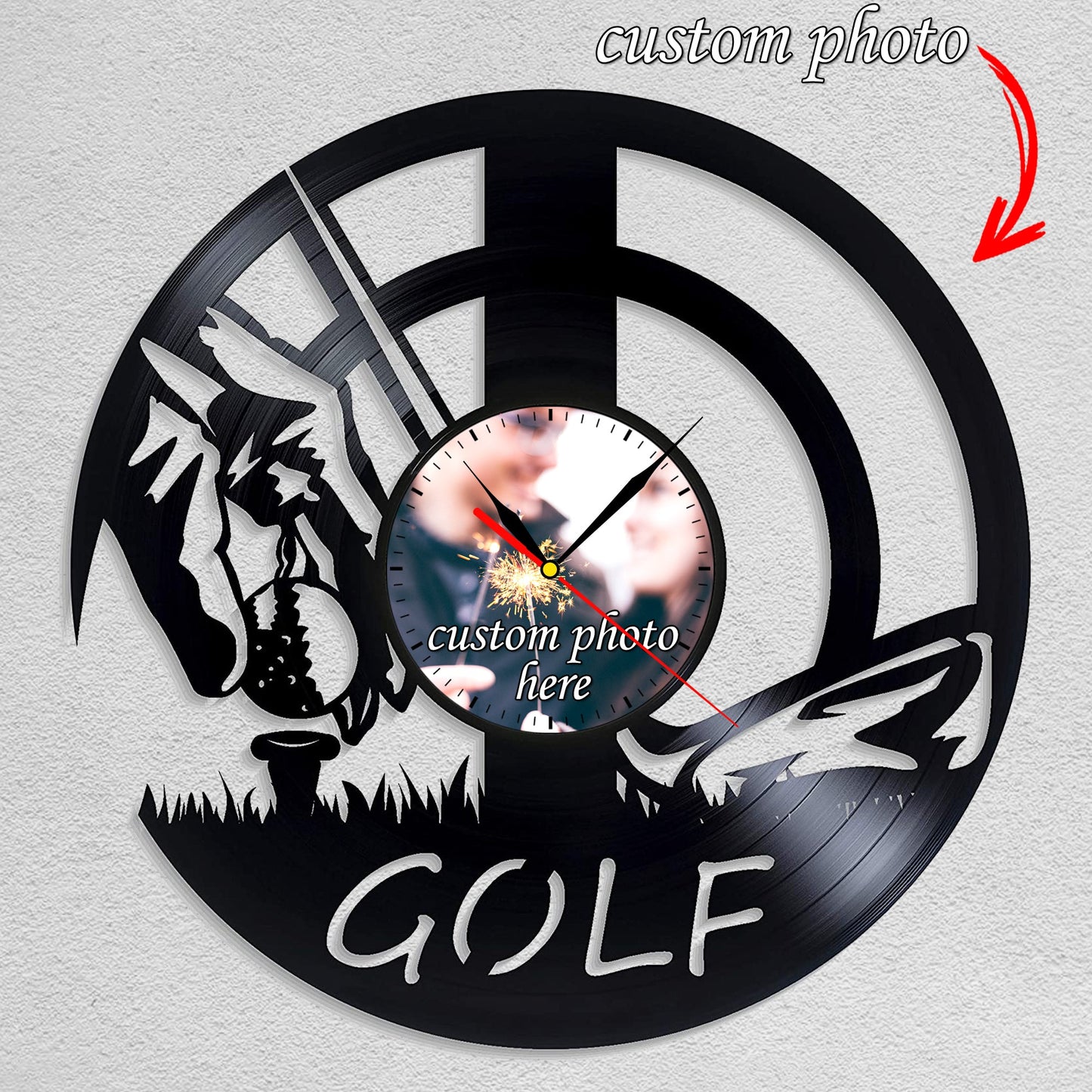 Personalized Golf Wall Clock – Custom LP Record Design, Silent Movement