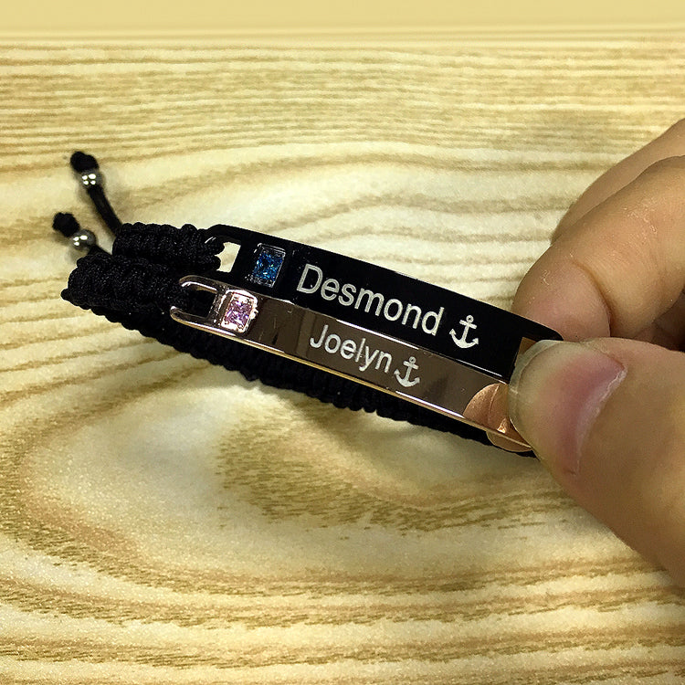Matching Relationship Couple Bracelets with Engraving